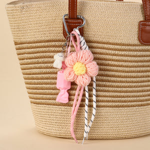 The Pink Floral Crochet & White Puppy Bag Charm - Salty Accessories