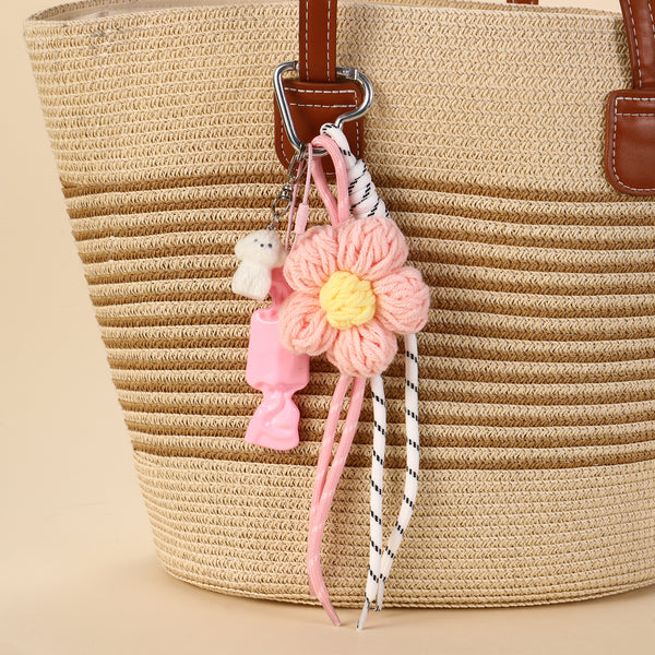 The Pink Floral Crochet & White Puppy Bag Charm