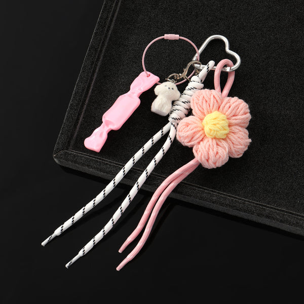 The Pink Floral Crochet & White Puppy Bag Charm