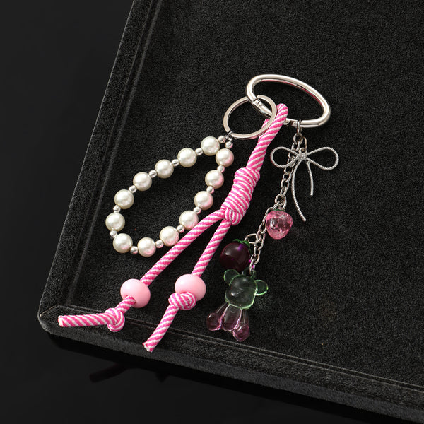 Charming Pink & White Pearls Purse Charm