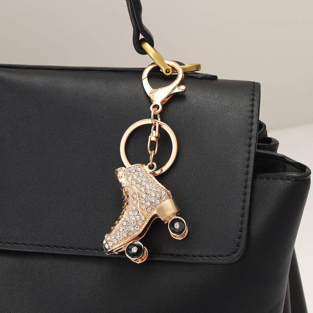 Crystal Studded Skates Gold Bag Charm - Salty Accessories
