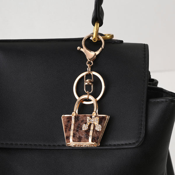 Leopard Print Bucket Bag Charm-Brown