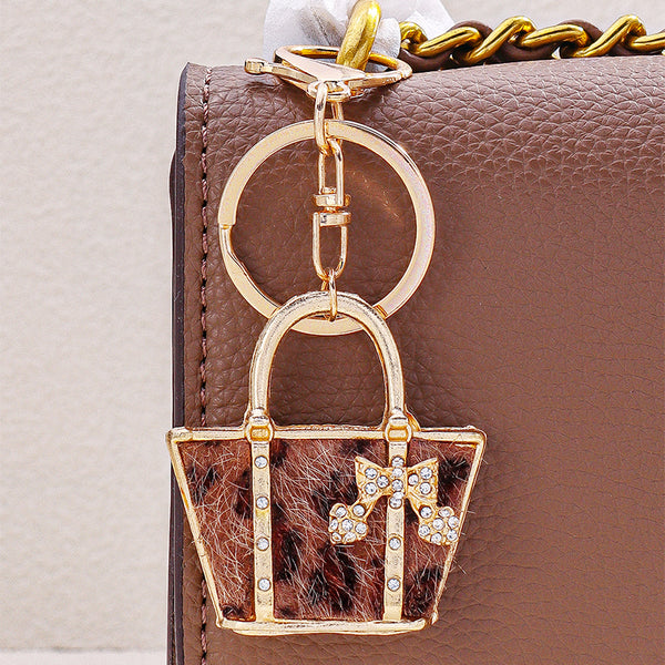 Leopard Print Bucket Bag Charm-Brown