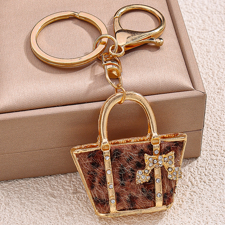 Leopard Print Bucket Bag Charm-Brown