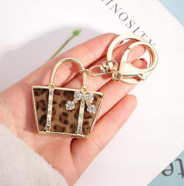 Leopard Print Bucket Bag Charm-Brown