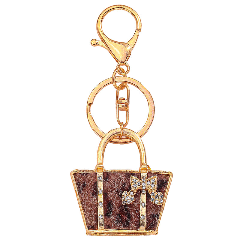 Leopard Print Bucket Bag Charm-Brown