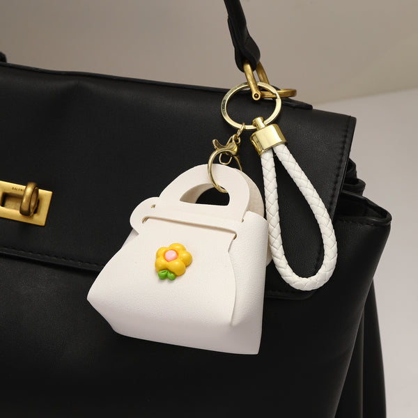 Floral Mini White Bag Charm