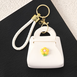 Floral Mini White Bag Charm