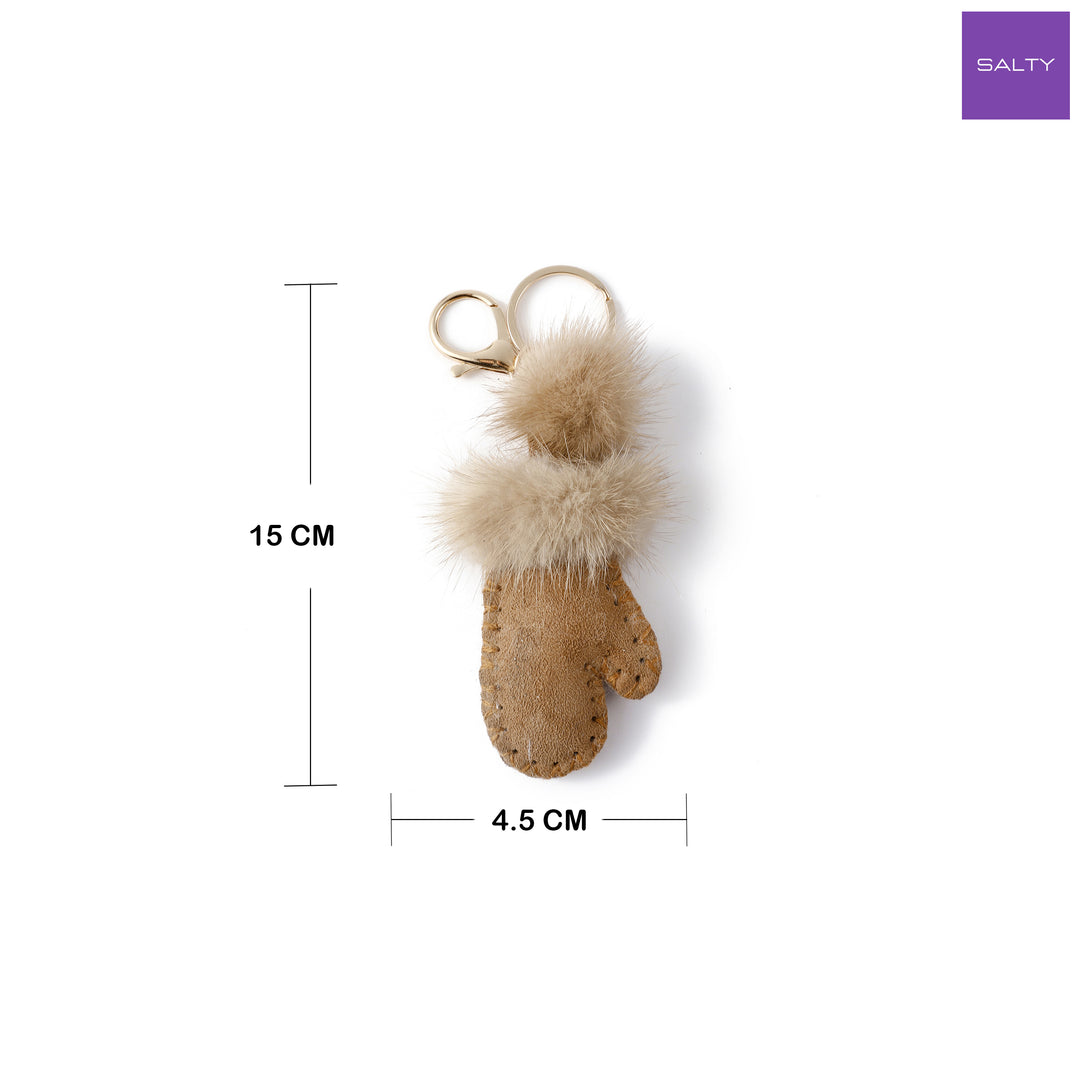 Winter Mittens Pom Bag Charm - Brown