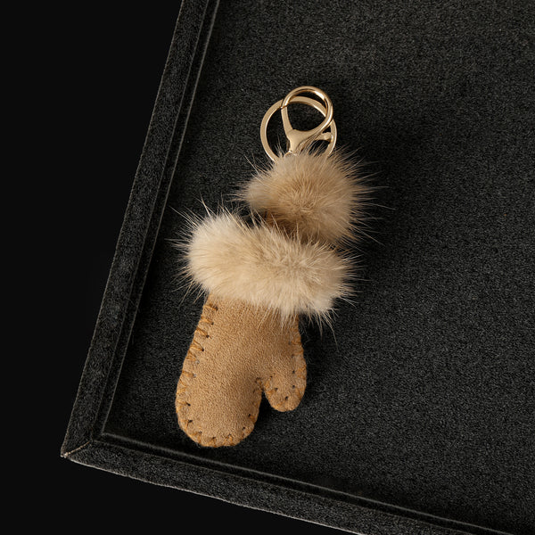 Winter Mittens Pom Bag Charm - Brown