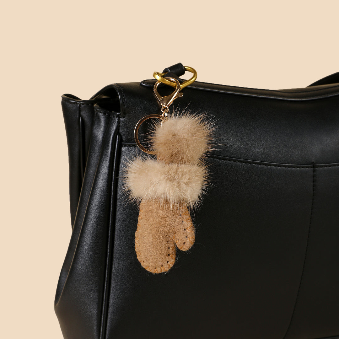 Winter Mittens Pom Bag Charm - Brown