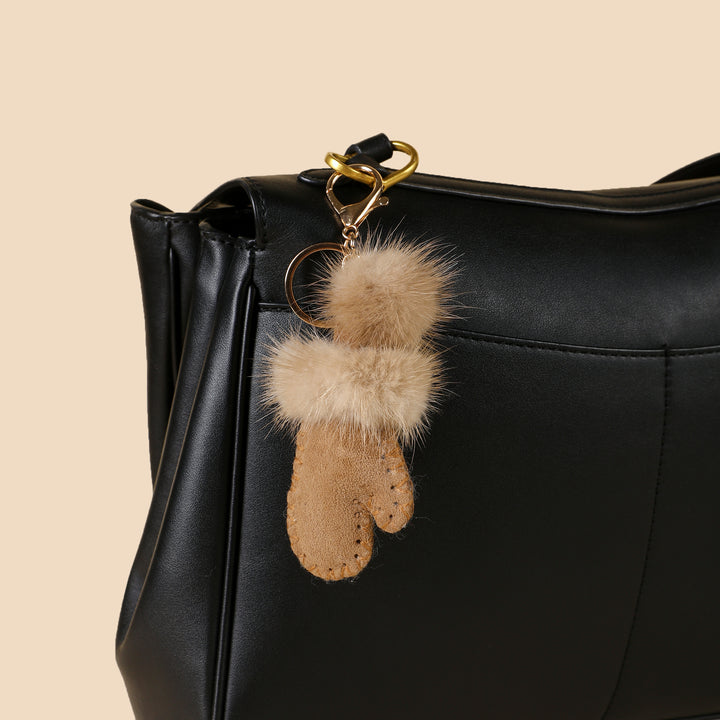 Winter Mittens Pom Bag Charm - Brown