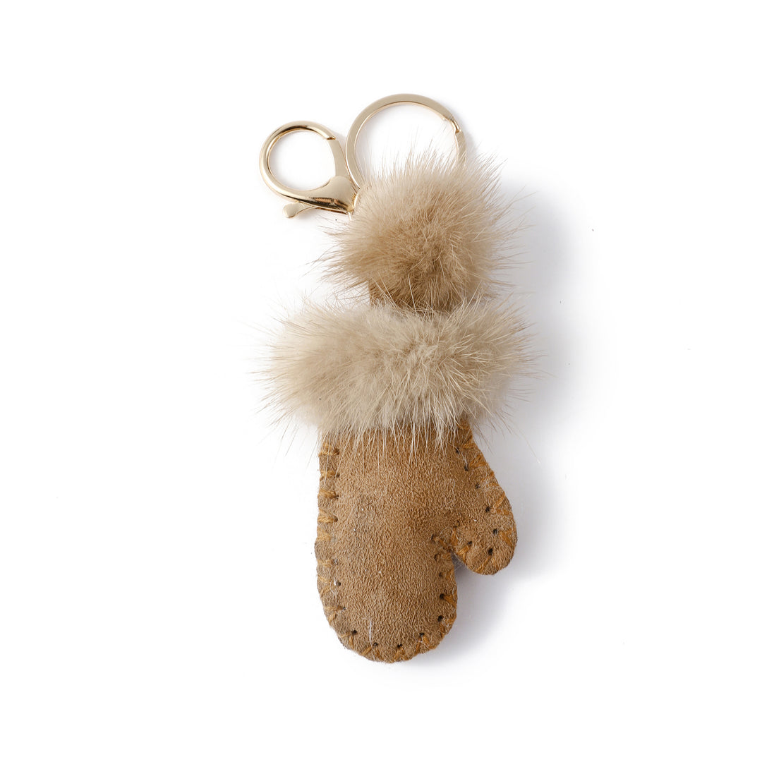 Winter Mittens Pom Bag Charm - Brown