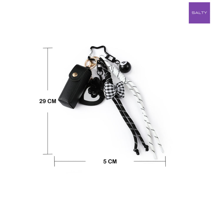 Gingham Bow Lipstick Case Bag Charm - Black