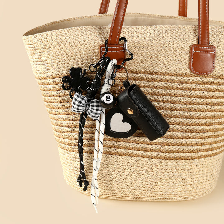 Gingham Bow Lipstick Case Bag Charm - Black