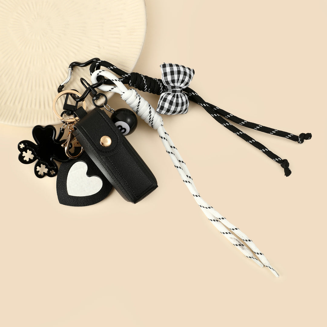 Gingham Bow Lipstick Case Bag Charm - Black