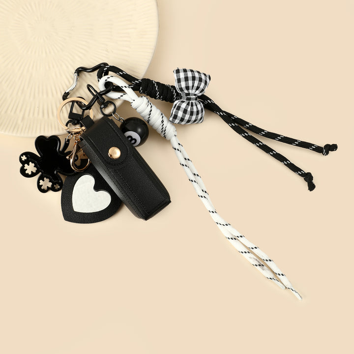 Gingham Bow Lipstick Case Bag Charm - Black