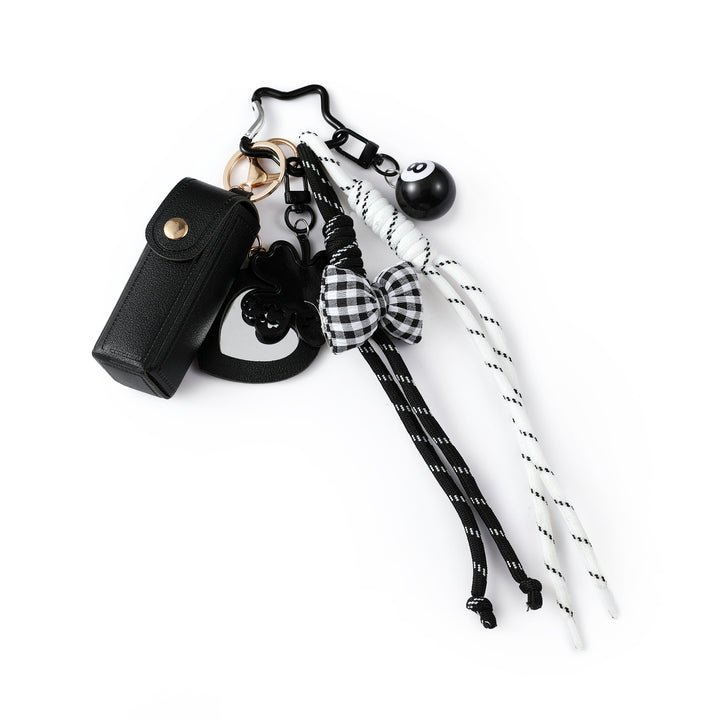 Gingham Bow Lipstick Case Bag Charm - Black