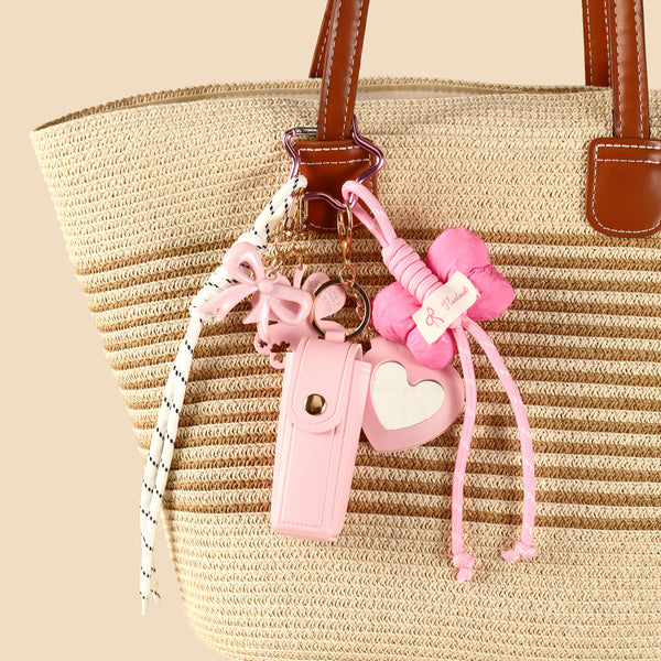 Gingham Bow Lipstick Case Bag Charm - Pink