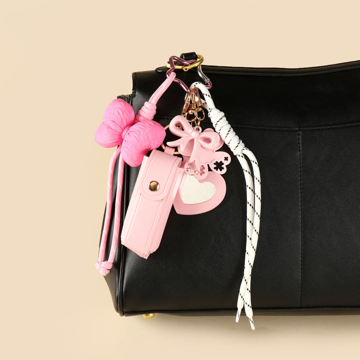 Gingham Bow Lipstick Case Bag Charm - Pink