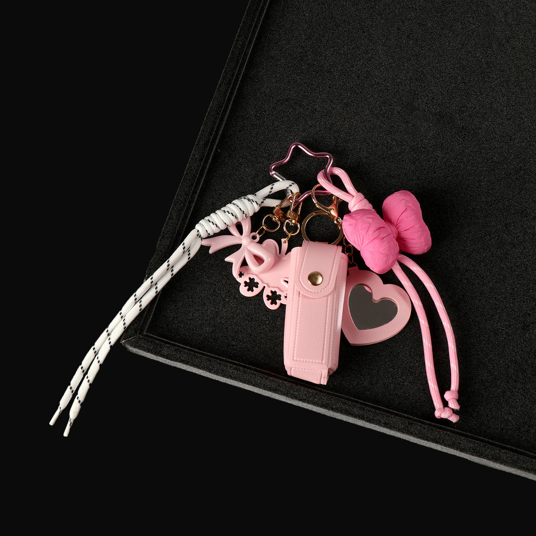 Gingham Bow Lipstick Case Bag Charm - Pink