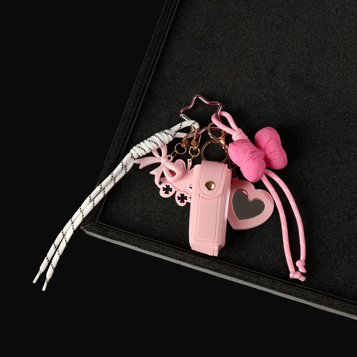 Gingham Bow Lipstick Case Bag Charm - Pink