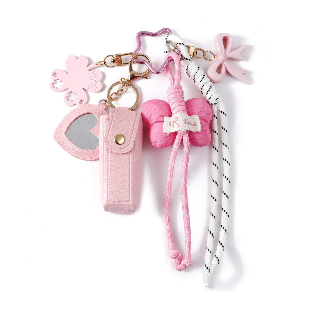 Gingham Bow Lipstick Case Bag Charm - Pink