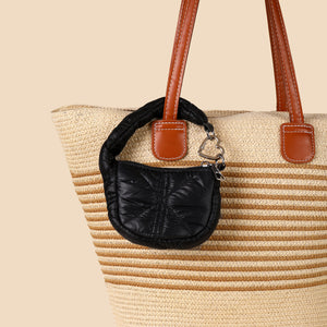 Mini Quilted Puff Bag Charm - Black