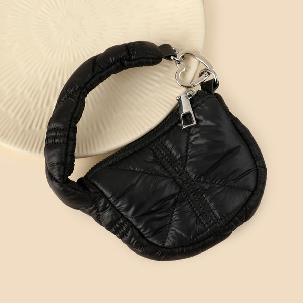 Mini Quilted Puff Bag Charm - Black