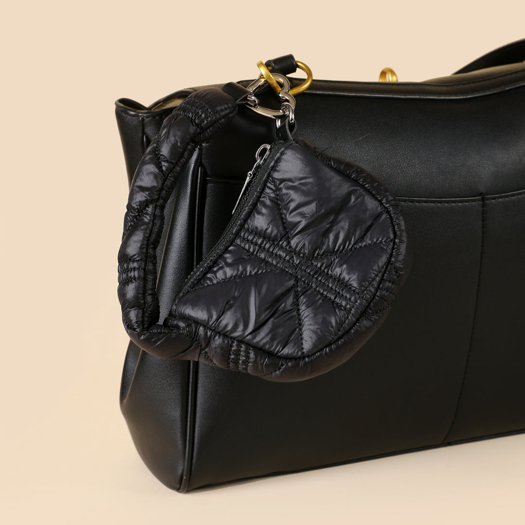 Mini Quilted Puff Bag Charm - Black