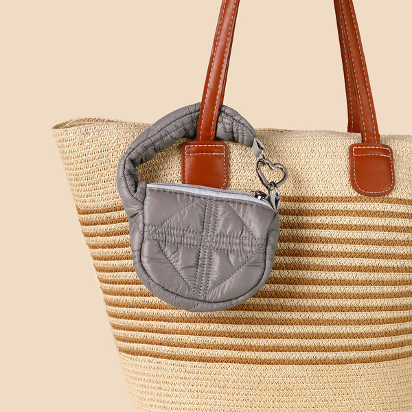 Mini Quilted Puff Bag Charm - Grey