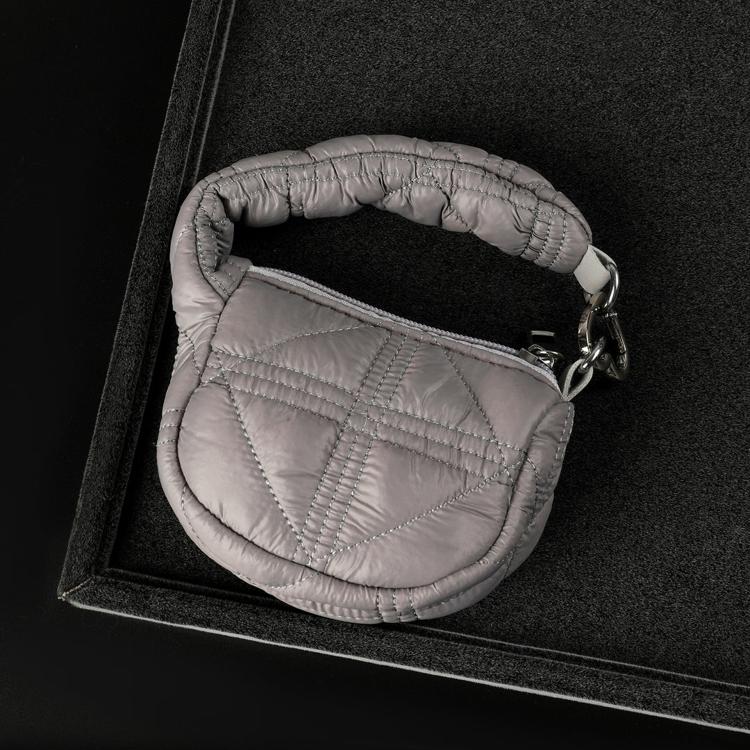 Mini Quilted Puff Bag Charm - Grey
