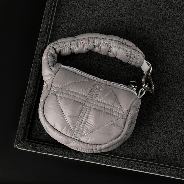 Mini Quilted Puff Bag Charm - Grey