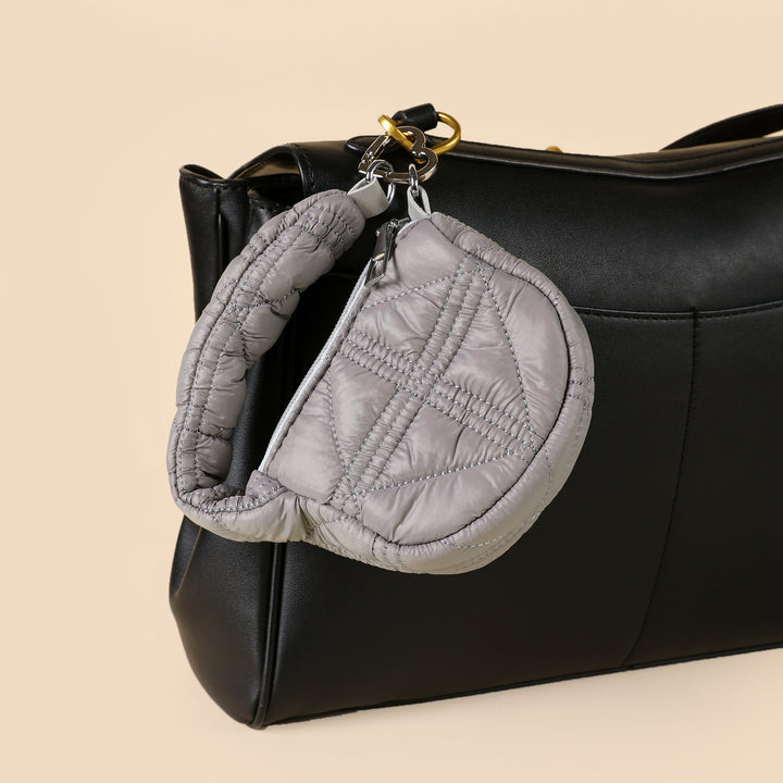 Mini Quilted Puff Bag Charm - Grey