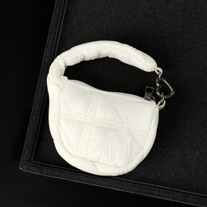 Mini Quilted Puff Bag Charm - White