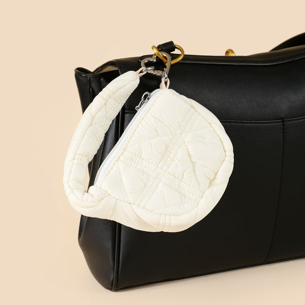 Mini Quilted Puff Bag Charm - White