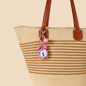 Mini Alarm Clock Bag Charm - Pink