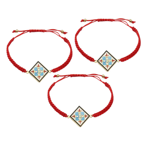 Set of 3 Red Hues Thread Rakhi for Bhai
