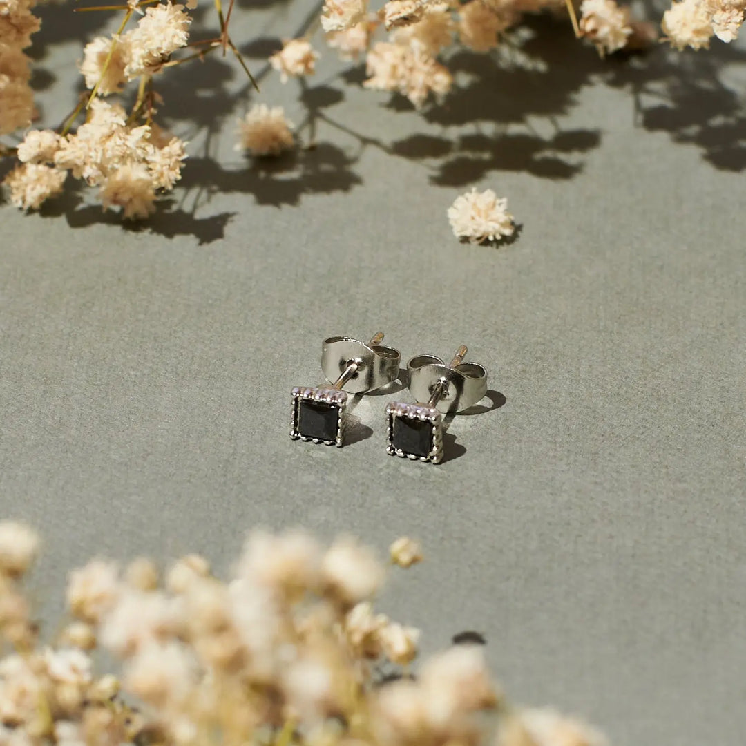 Cannabis Silver Black Studs - Salty Accessories