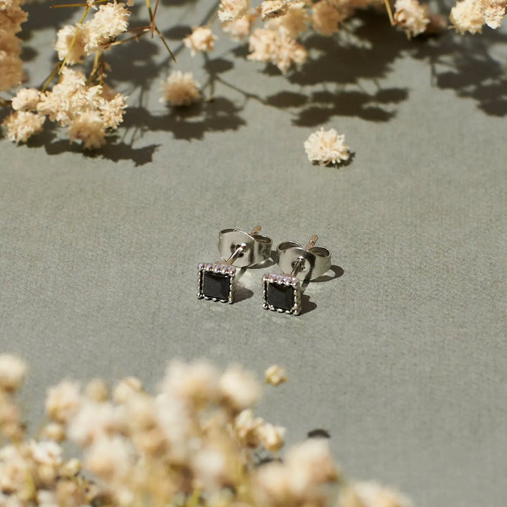 Cannabis Silver Black Studs - Salty Accessories