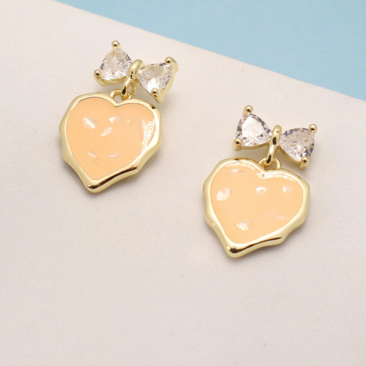Cantaloupe Heart Bow Earrings - Salty Accessories