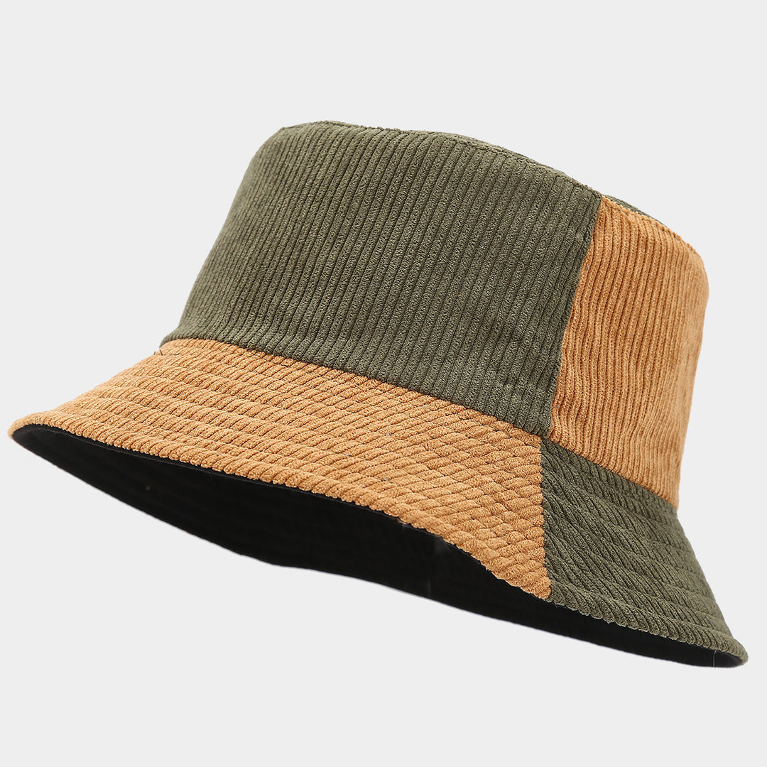 Earthtone Patchwork Corduroy Bucket Hat - Brown-Green