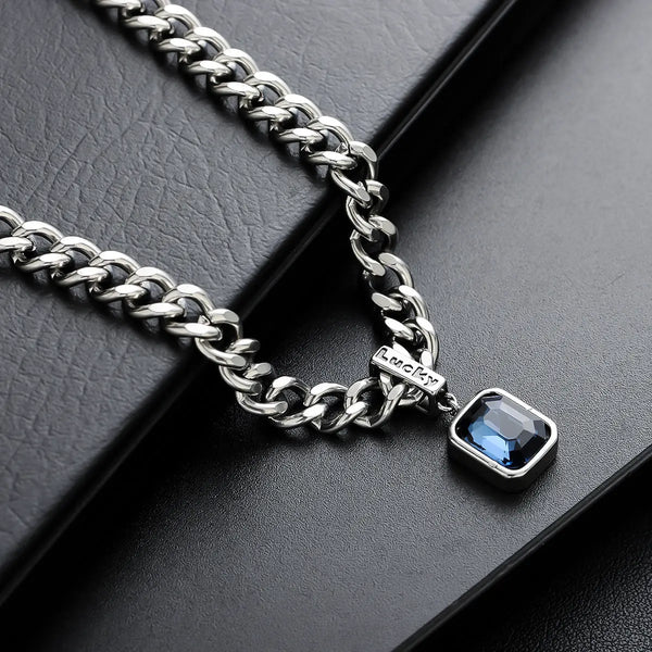 Caspian Blue Stone Cuban Necklace