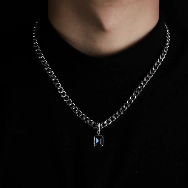 Caspian Blue Stone Cuban Necklace
