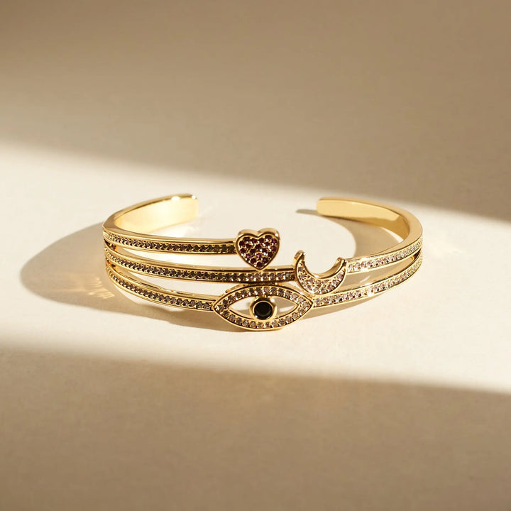 Celestial Love and Eye Charm Gold Cuff - Salty Accessories