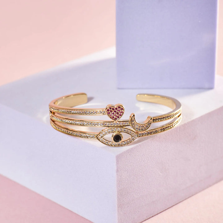 Celestial Love and Eye Charm Gold Cuff - Salty Accessories