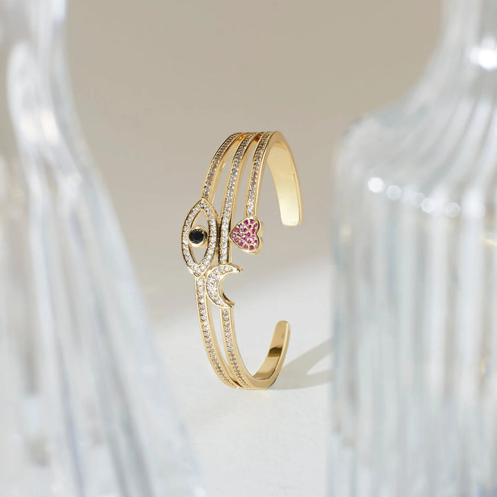 Celestial Love and Eye Charm Gold Cuff - Salty Accessories