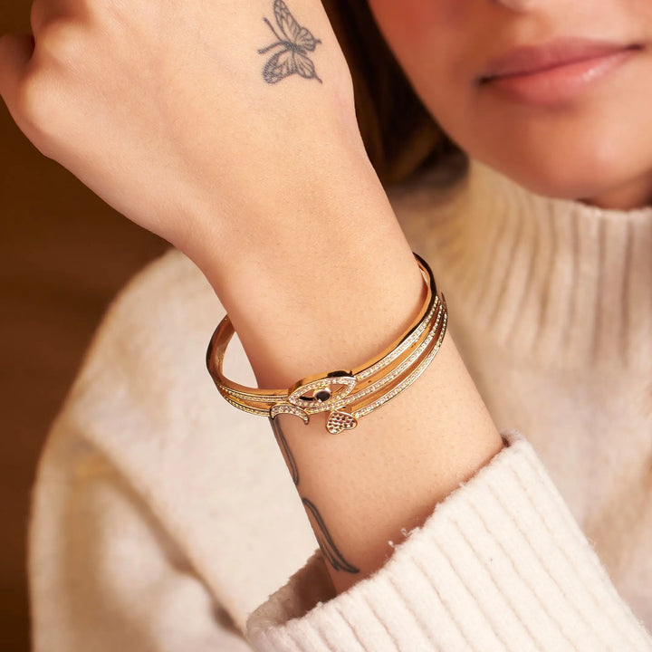 Celestial Love and Eye Charm Gold Cuff - Salty Accessories