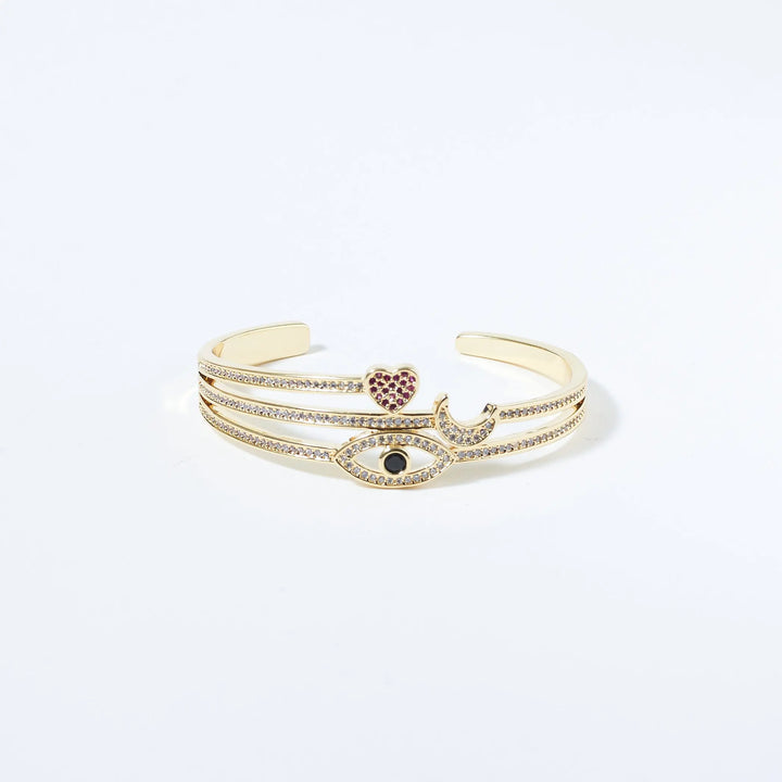 Celestial Love and Eye Charm Gold Cuff - Salty Accessories