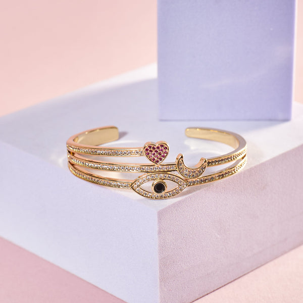 Celestial Love and Eye Charm Gold Cuff